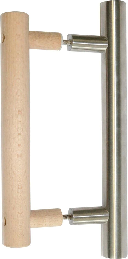 Sentiotec Sauna deurgreep LA 20 mm set hout binnen, roestvrij staal buiten - saunagreep voor binnen en buiten