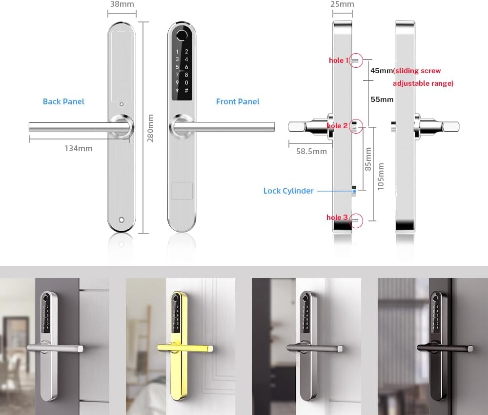 Slanke Vingerafdruk Bluetooth Smart Deurslot met Touchscreen, Vingerafdruk Toetsenbord Kaartsleutels Unlock voor Aluminium Swing Deur (Zilver)