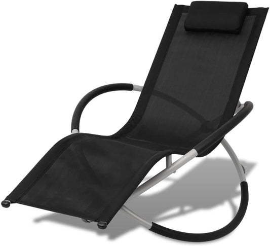 Zonnebad, geometrisch ligbed voor buiten, staal, zwart en grijs, strandligstoel, ontspanning, voor tuin, terras, balkon, camping - QUORE