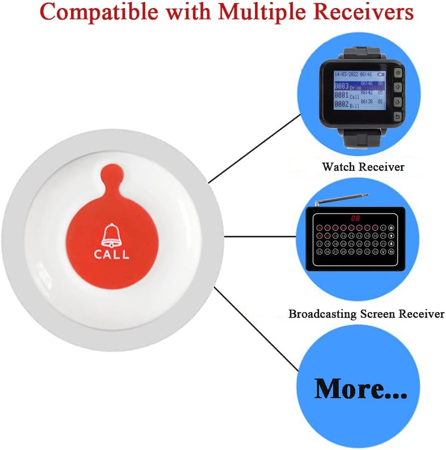 Caregiver Pager Wireless Caregiver Call Button-Wireless Calling System for Restaurant Hospital Clinic Nursing Home10 Portable Transmitters 1 Plugin Receivers 2 Watch Receiver - QUORE