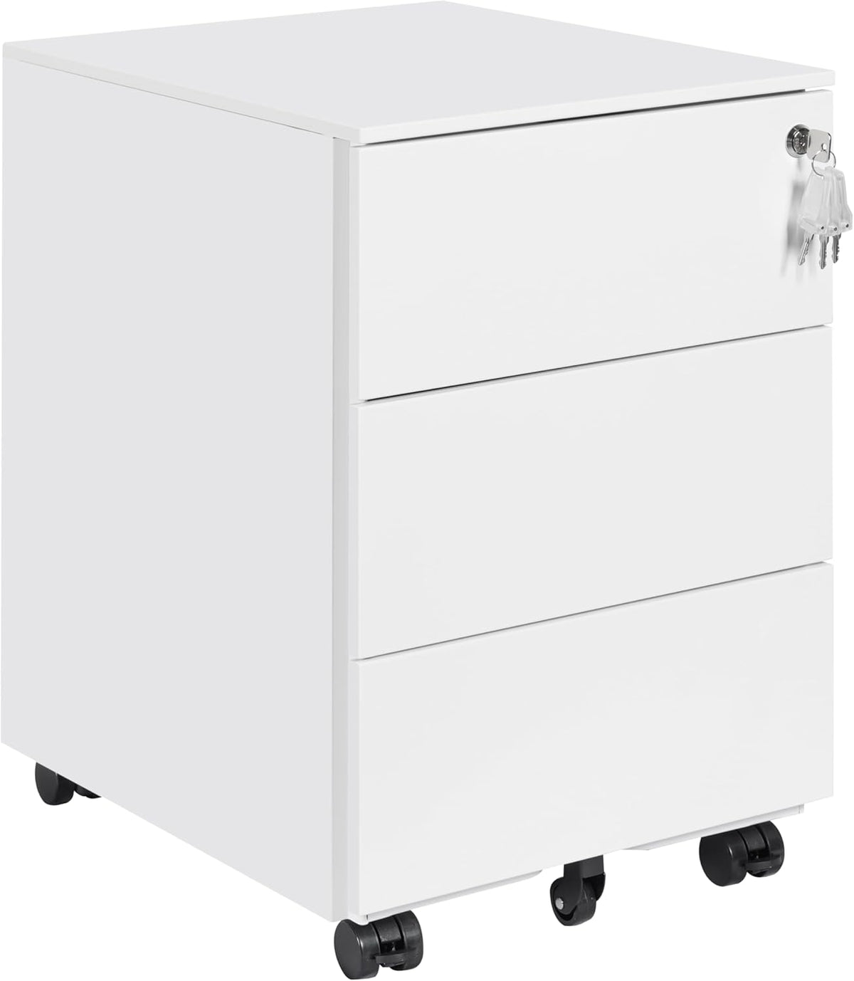 Bureaukast met 4 sleutels, mobiele opbergdoos, bureaulade, afsluitbaar, 3 laden, werk, thuiskantoor