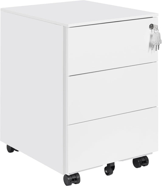 Bureaukast met 4 sleutels, mobiele opbergdoos, bureaulade, afsluitbaar, 3 laden, werk, thuiskantoor