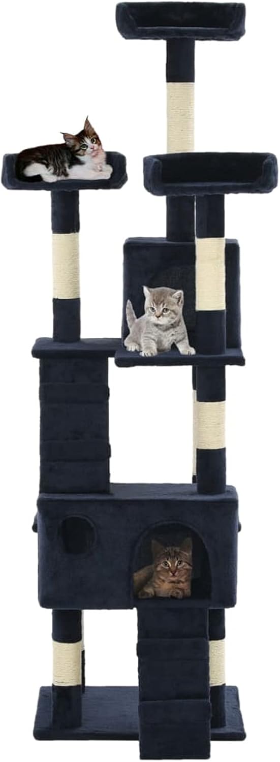 Krabpaal – Kattenkrabpaal – Kattenboom – Krabmeubel – Kattenhuis – Met Sisal Kolommen – 170 cm Hoog – Zacht Pluche – Blauw