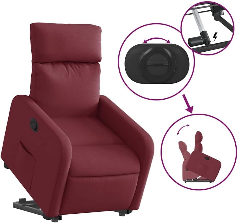 Relaxstoel – Fauteuil – Ligstoel – Tv-Stoel – Opstahulpstoel – Elektrische Opstahulp – Handmatige Ligfunctie – Wijnrode Stof