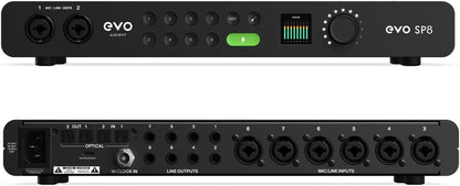 Audient EVO SP8, Studio Preamp Expander, Acht EVO Preamps, 8 x EVO Mic Preamps met Smartgain, 8 x Line Outputs, Mic Preamp, 58dB Mic Gain, 32-Bit AD/DA Converter, Zwart