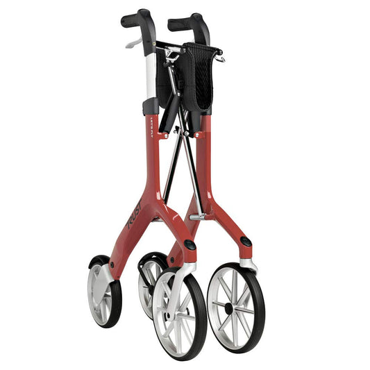 Trustcare Let's Fly Indoor And Outdoor Lightweight Rollator Walker For Elderly With Aluminum Frame, Red