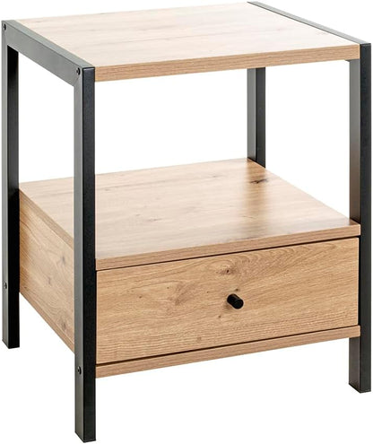 HAKU Console eiken, zwart, MDF, metaal - Maat: B 48 cm x H 60 cm x D 43 cm, Stijl: Modern