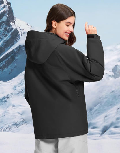 Pioneer Camp Snowboardjack voor dames, waterdicht, winddicht, ademend, warme winterjas met capuchon en afneembare sneeuwvanger, functionele dope-ski-jas voor skiën en snowboarden
