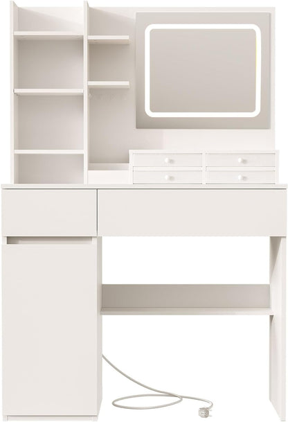 Make-up Tafel – Kaptafel – Toiletspiegel – Make-up Bureau – Make-up Spiegel – LED Spiegel Met 3 Kleurtemperaturen – Ingebouwde Stopcontacten Met 6 Lades