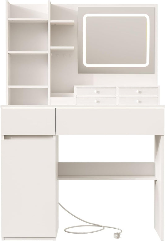 Make-up Tafel – Kaptafel – Toiletspiegel – Make-up Bureau – Make-up Spiegel – LED Spiegel Met 3 Kleurtemperaturen – Ingebouwde Stopcontacten Met 6 Lades
