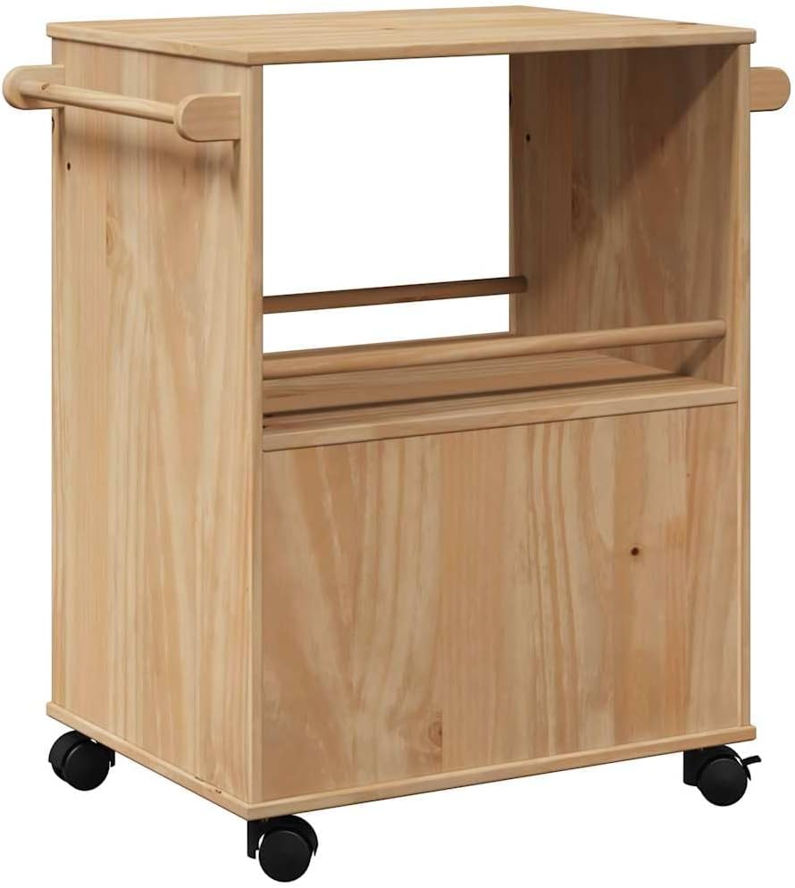 Keukentrolley – Keukenwagen – Serveerwagen – Opbergwagen – Rolwagen – Massief Grenenhout – 59x45x80 cm – Verrijdbaar Met Remmen