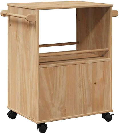 Keukentrolley – Keukenwagen – Serveerwagen – Opbergwagen – Rolwagen – Massief Grenenhout – 59x45x80 cm – Verrijdbaar Met Remmen