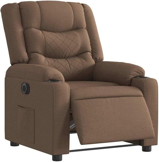 Relaxstoel – Elektrische Fauteuil – Stoel – Ligstoel – Fauteuil Met Kruk – Bruin – Stof – Motorisch Verstelbaar – Maximaal Comfort