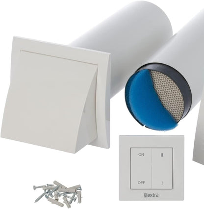 Decentrale Ventilatie Unit 100 mm met Warmteterugwinning – WTW Unit – Muurventilator – Badkamer Ventilator – Ventilatiesysteem – Keramische Warmteterugwinning – Bedrade Wandschakelaar
