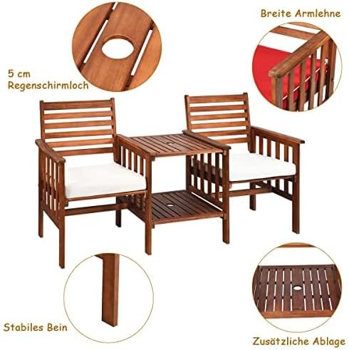 Generisch 70605OP-WH Tuinbank, acaciahout, polyester, spons, naturel, 165 x 65 x 88 cm
