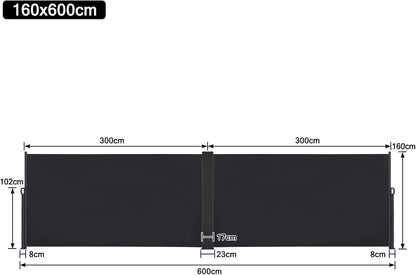 Uittrekbaar Zijscherm – Balkonscherm – Zonwering – Privacyscherm – Windscherm – Waterbestendig Polyester – 160 x 600 cm – Antraciet