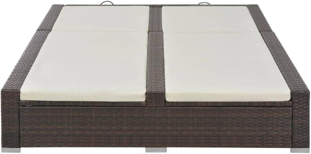 vidaXL Sun lounger Double Poly Rattan Brown and Cream Lounge Bed Sun lounger - QUORE