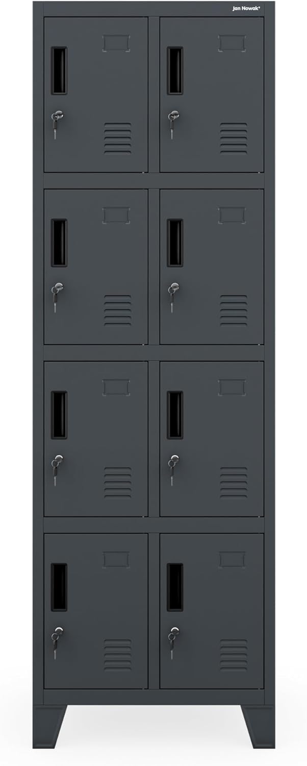 Jan Nowak metal school locker with 8 separate compartments lockable spindle box for school and dressing room with ventilation label holders and locks compact locker cabinet 172 x 56 x 45 cm - QUORE