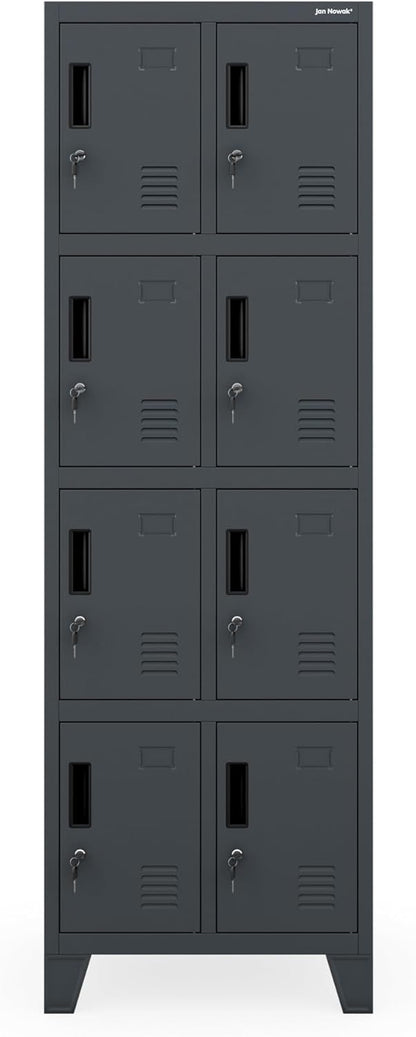 Jan Nowak metal school locker with 8 separate compartments lockable spindle box for school and dressing room with ventilation label holders and locks compact locker cabinet 172 x 56 x 45 cm - QUORE