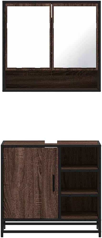 Gecheer 2-piece bathroom cabinet set base cabinet bathroom cabinet brown oak look wood material - QUORE