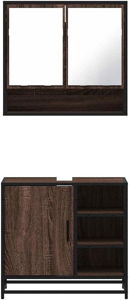 Gecheer 2-piece bathroom cabinet set base cabinet bathroom cabinet brown oak look wood material - QUORE