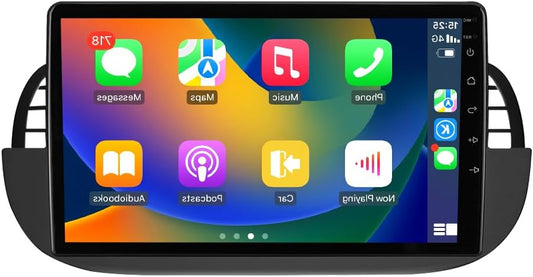hizpo 9 Inch Touch Screen Car Radio, Compatible with FIAT 500 2007-2014 with Carplay/Android Auto 8-core UPC 4 + 32GB Dab Car Radio Adapter WiFi 4G Mirror Link (Black-1) - QUORE