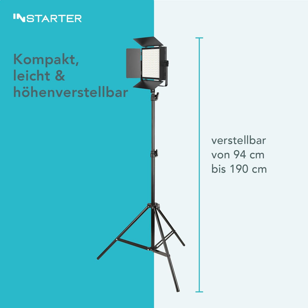 LED videolamp met statief en app bediening voor vloggers en influencers – Vloglamp – Studiolamp – Fotolamp – Streaming Licht – 60W, CRI 96 en traploos dimbaar – Bi-Colour 3200K-7500K, 360° draaibaar