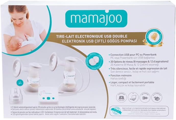 Mamajoo Elektrische dubbele borstkolf, draagbaar met drinkopzetstuk, borstkolf met USB, borstpomp voor dagelijks gebruik, zuigfles voor baby's, effectieve borstpomp voor zachte borstkolven