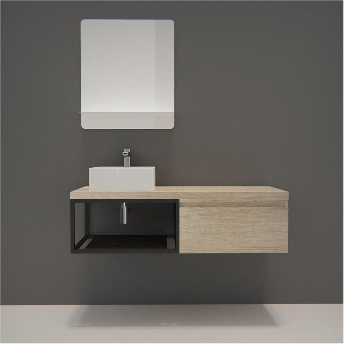 Bathroom furniture, wood and metal, for hanging, 120 cm + washbasin + mirror - QUORE