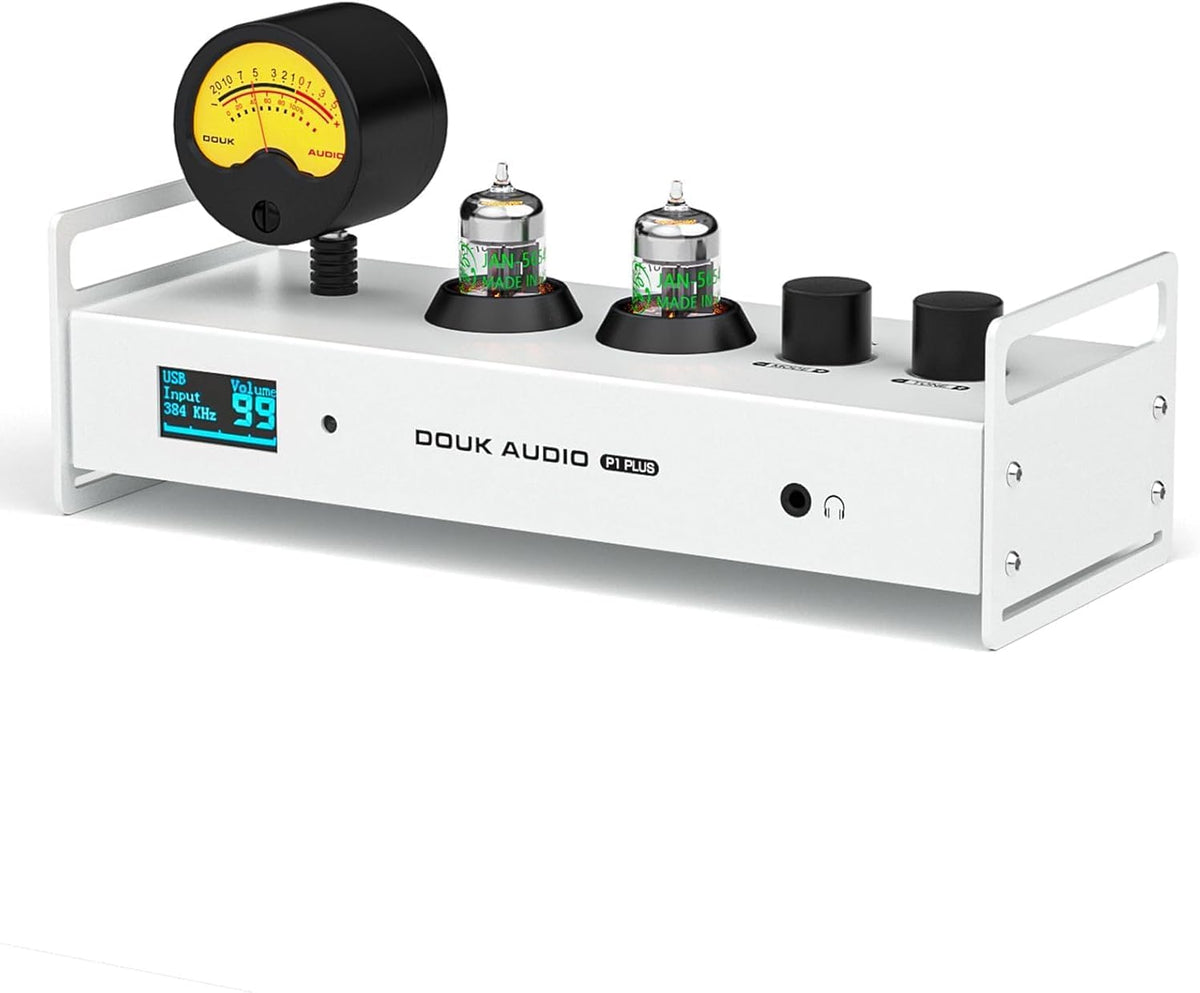 Douk Audio 2-kanaals Bluetooth vacuümbuizen, voorversterker, hifi-hoofdtelefoonversterker, USB-DAC pc-geluidskaart, draadloze ontvanger, audio preamp met VU-meter, optisch, coaxiaal, APTX, LDAC