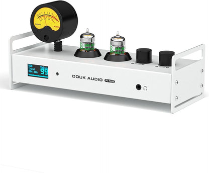 Douk Audio 2-kanaals Bluetooth vacuümbuizen, voorversterker, hifi-hoofdtelefoonversterker, USB-DAC pc-geluidskaart, draadloze ontvanger, audio preamp met VU-meter, optisch, coaxiaal, APTX, LDAC
