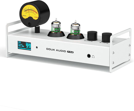 Douk Audio 2-kanaals Bluetooth vacuümbuizen, voorversterker, hifi-hoofdtelefoonversterker, USB-DAC pc-geluidskaart, draadloze ontvanger, audio preamp met VU-meter, optisch, coaxiaal, APTX, LDAC
