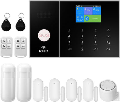 XNY WiFi huisalarm, diefstalbeveiliging, huis 4G, kit, 12 stuks, draadloos huisalarm met app-alarm, bewegingsmelder, deurraamsensor, afstandsbediening, sirene, werkt met Alexa en Google Assistant