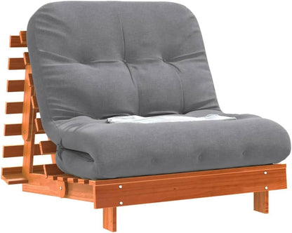 Futon Sofa Bed with Mattress Brown 80 x 206 x 11 cm Solid Pine Sofa Bed for Bedroom Living Room - QUORE
