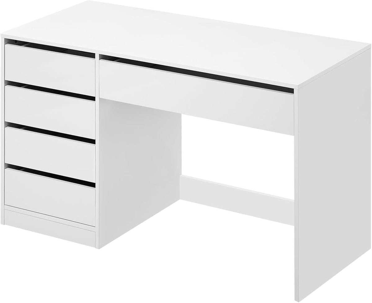 eSituro Makeup Table White with 5 Drawers Without Mirror, Desk, Computer Table with Storage Space, Vanity Dressing Table, Desk Table for Teenage Room and Bedroom, 120 x 55 cm - QUORE