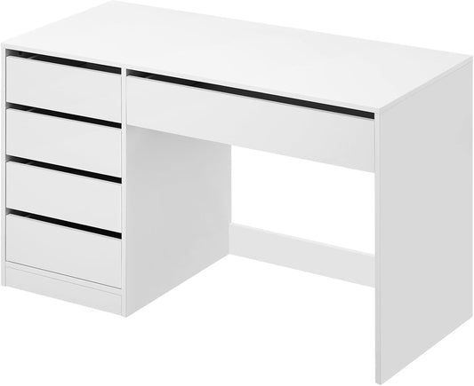 eSituro Makeup Table White with 5 Drawers Without Mirror, Desk, Computer Table with Storage Space, Vanity Dressing Table, Desk Table for Teenage Room and Bedroom, 120 x 55 cm - QUORE