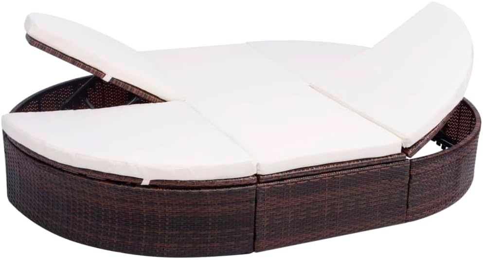 Loungebed voor buiten, met kussen, polyrotan, bruin ligbed, tweepersoonsbed met kussen, tuinbank - QUORE