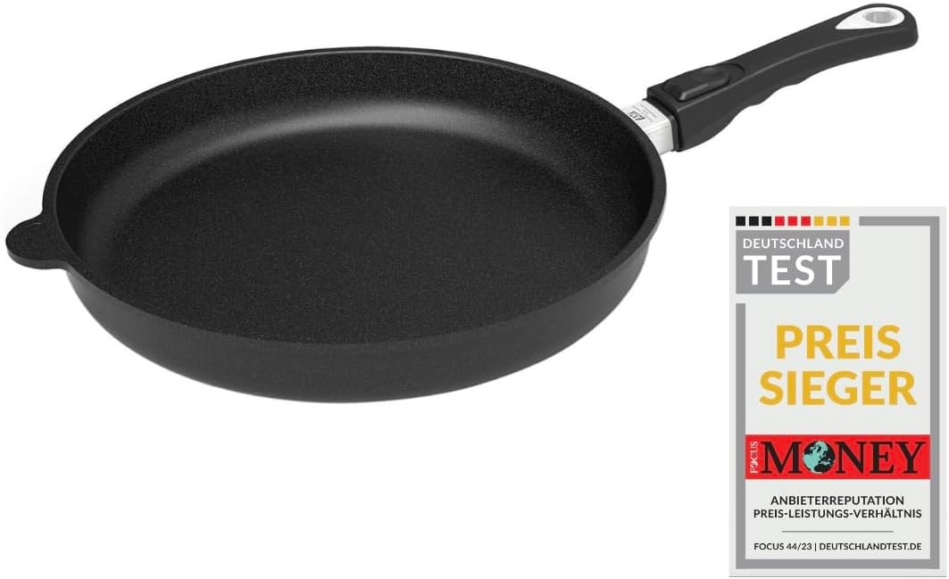 AMT Gastroguss Frying pan 32 cm Ø, 5 cm high, removable handle, not suitable for induction, Lotan non-stick finish, cast iron pan (cast aluminium), AMZN-532-Z20B - QUORE