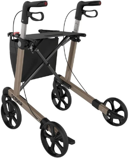 Rehasense 826247.CHAMP,Lichtgewicht rollator met 4 wielen, opvouwbaar, voor senioren, loophulp, rollator server L champagne, inklapbaar, in hoogte verstelbaar, hoogwaardige rollatoren