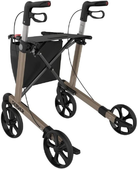 Rehasense 826247.CHAMP,Lichtgewicht rollator met 4 wielen, opvouwbaar, voor senioren, loophulp, rollator server L champagne, inklapbaar, in hoogte verstelbaar, hoogwaardige rollatoren