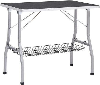 vidaXL Dog grooming table adjustable with 2 loops and storage shelf