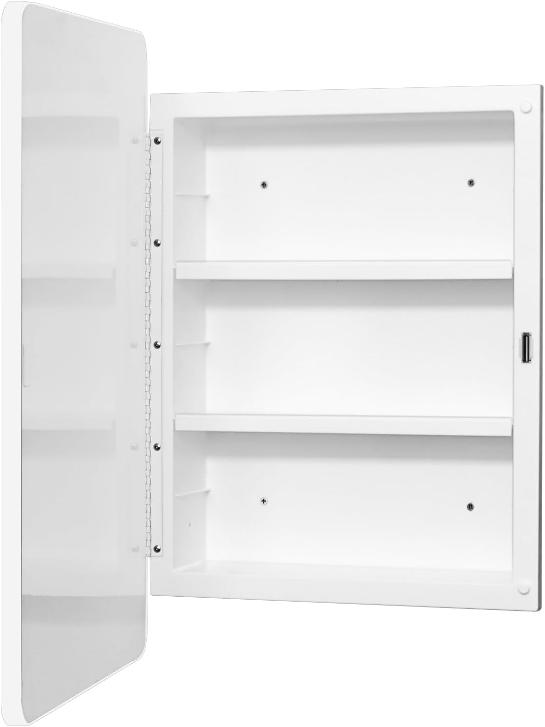 Fundin Kunststof spiegelkast met ronde hoekdeur, verzonken en opbouwmontage, wit, 40 x 61 cm