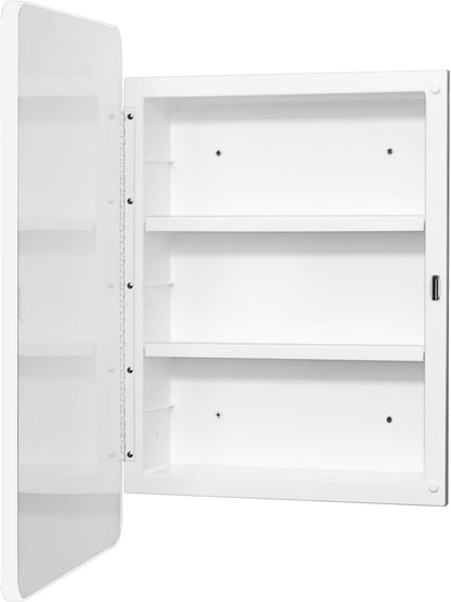 Fundin Kunststof spiegelkast met ronde hoekdeur, verzonken en opbouwmontage, wit, 40 x 61 cm