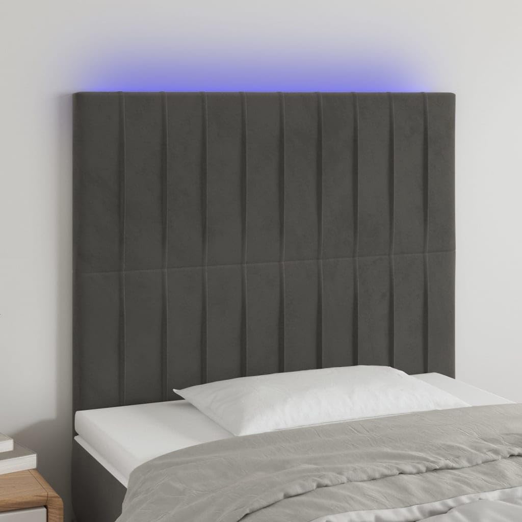 vidaXL Hoofdbord LED 80x5x118/128 cm fluweel donkergrijs, hoofdeinde, houten hoofdeinde, bedonderdeel, houten hoofdbord, slaapkamermeubel
