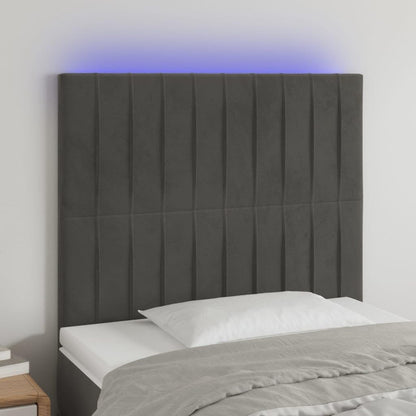 vidaXL Hoofdbord LED 80x5x118/128 cm fluweel donkergrijs, hoofdeinde, houten hoofdeinde, bedonderdeel, houten hoofdbord, slaapkamermeubel