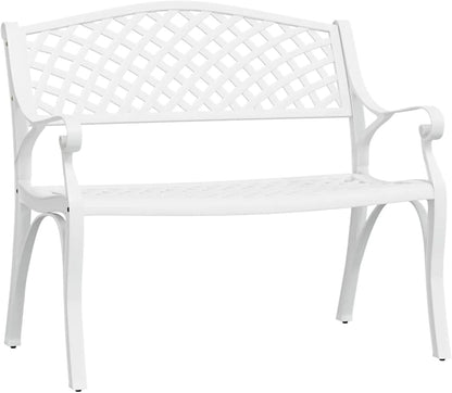 Garden Bench 102 cm Cast Aluminium White Outdoor Bench Furniture - QUORE