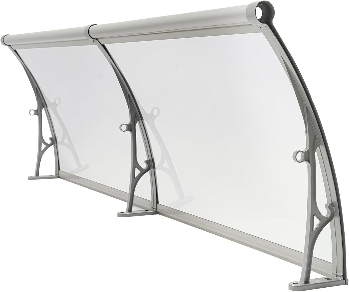 Outdoor Roof, Front Door, Arch Roof, Rectangular Front Door Roof Canopy Door Roof Window Awning Canopy for Bicycle Protection Pavilions 200 x 60 cm (Clear + Silver) - QUORE