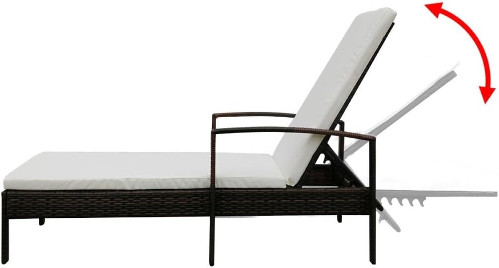 Festnight Sun Lounger Garden Lounger with Poly Rattan Cushion Brown/Black Outdoor Garden Lounger 195 x 68 x 52 cm - QUORE