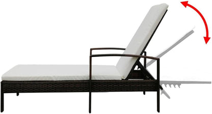 Festnight Sun Lounger Garden Lounger with Poly Rattan Cushion Brown/Black Outdoor Garden Lounger 195 x 68 x 52 cm - QUORE