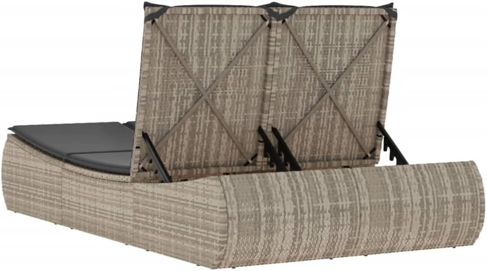 Outdoor Lounger with Padded Cushions and Adjustable Backrest, 3 Positions, Durable and Washable Synthetic Rattan, for Garden or Patio - QUORE